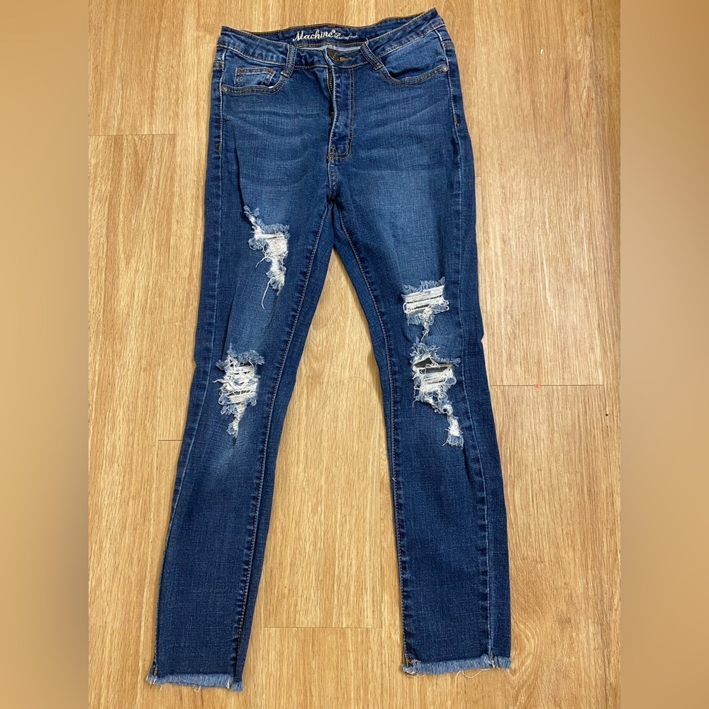 Machine Dark Blue Distressed Skinny Jeans